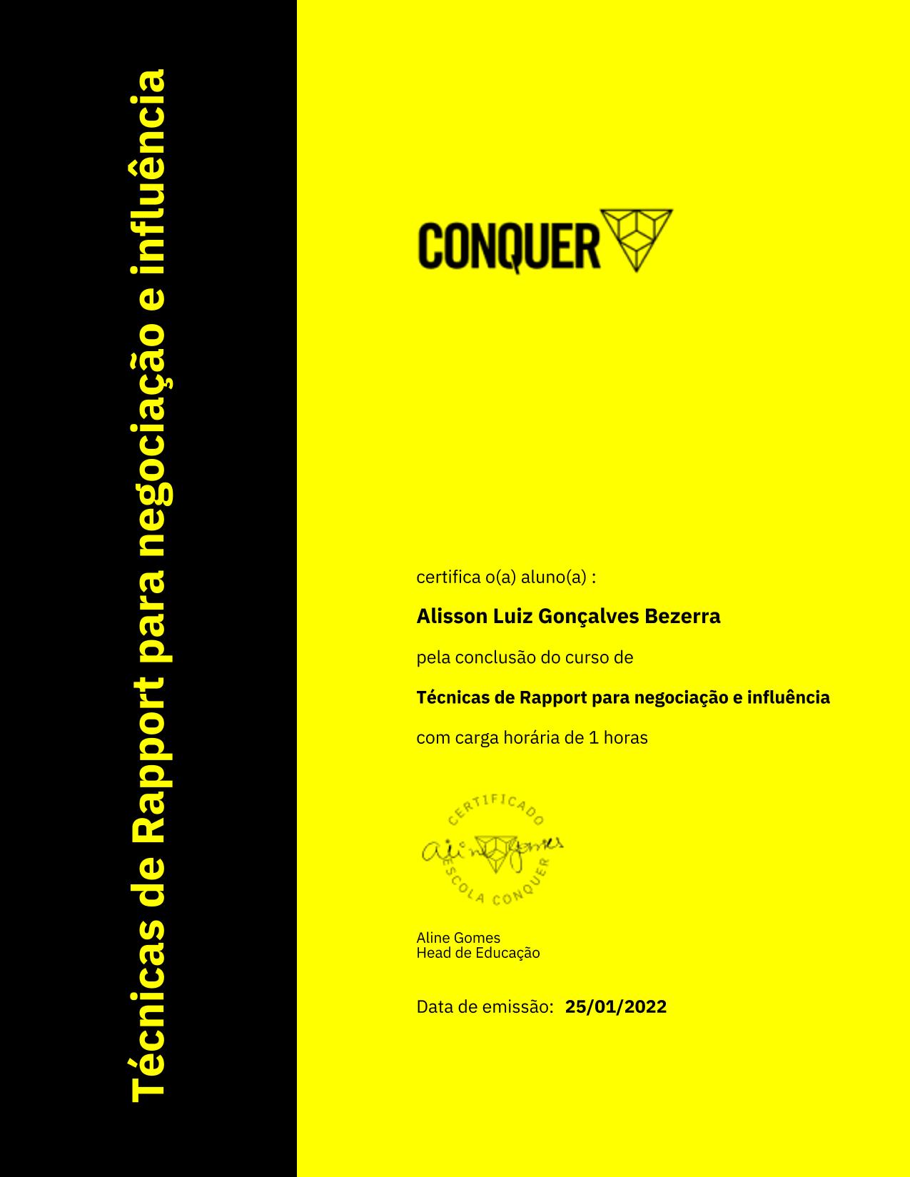 Certificado de Técnicas de Rapport para negociação e influência
